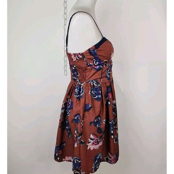 Band of Gypsies Brown Floral Smocked Bustier Fit Flare Mini Sundress Pockets M - Picture 8 of 11
